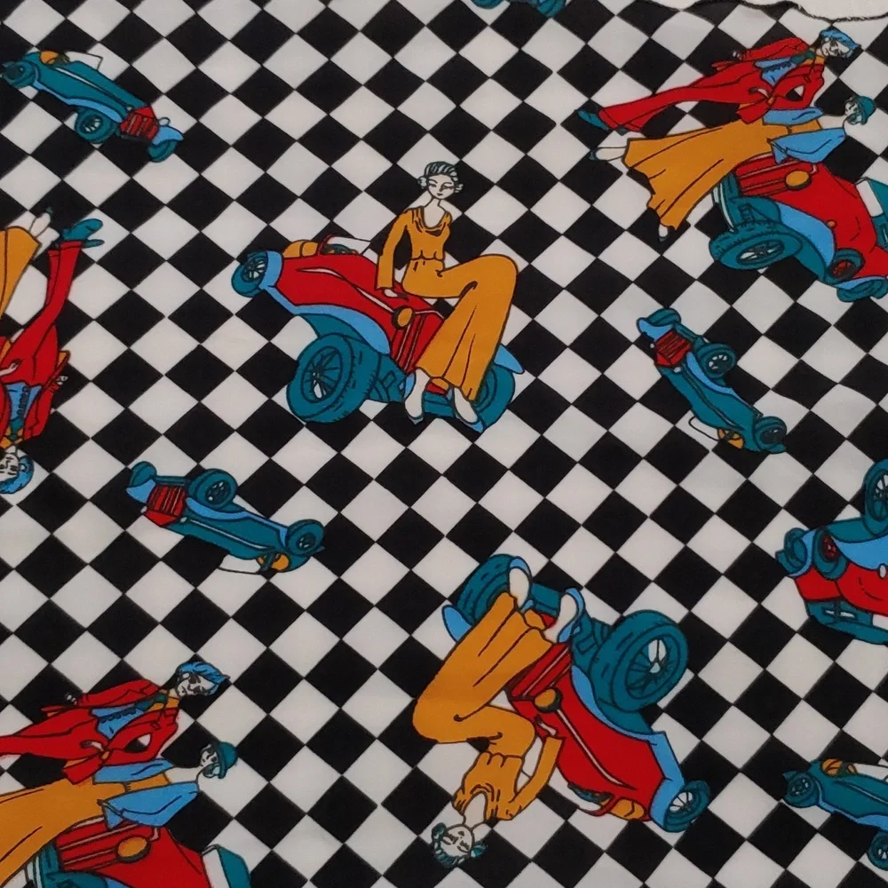 Checker Board Pattern Scarf wuth 1920's Era Print overlay